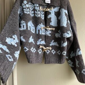 Free People Charcoal and Blue Knit Cardigan